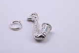 Saxophone Charm, Traditional Charm, Made from Solid 925 Grade Sterling Silver, Complete with Attachment Link