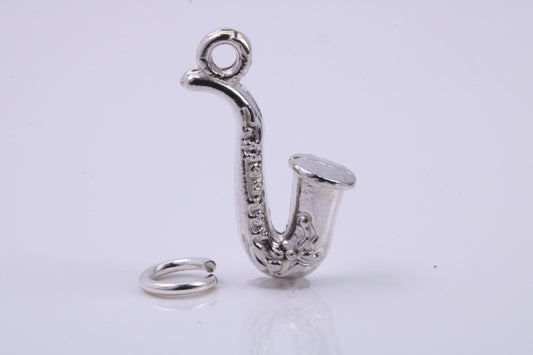 Saxophone Charm, Traditional Charm, Made from Solid 925 Grade Sterling Silver, Complete with Attachment Link