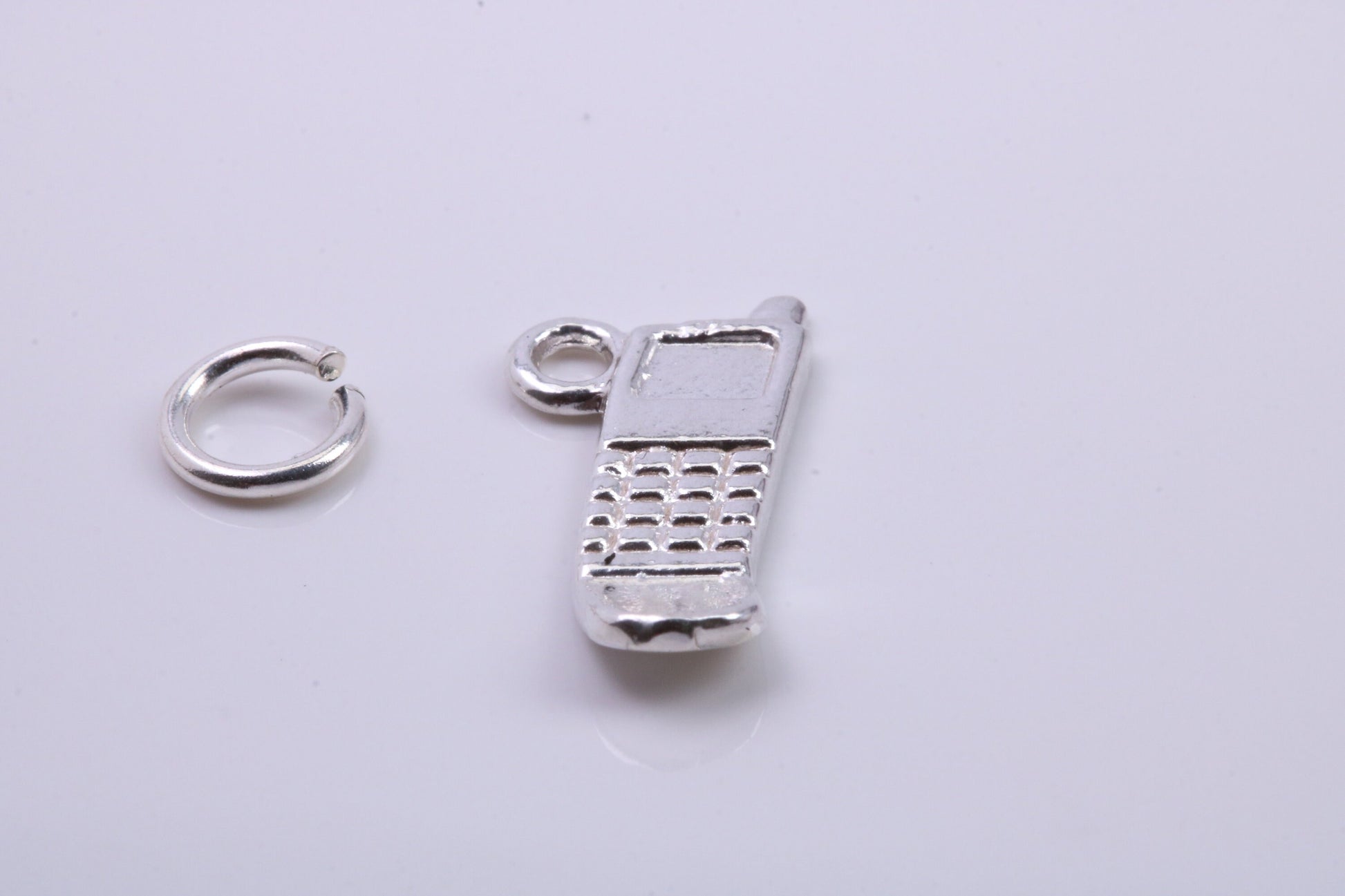 Cell Phone Charm, Traditional Charm, Made from Solid 925 Grade Sterling Silver, Complete with Attachment Link