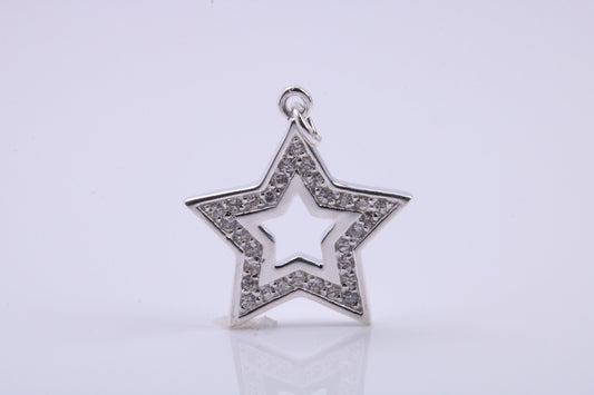 Stone set Star Charm, Traditional Charm, Made from Solid 925 Grade Sterling Silver, Complete with Attachment Link
