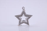 Stone set Star Charm, Traditional Charm, Made from Solid 925 Grade Sterling Silver, Complete with Attachment Link