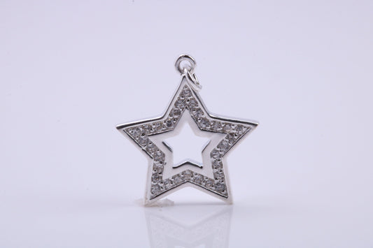 Stone set Star Charm, Traditional Charm, Made from Solid 925 Grade Sterling Silver, Complete with Attachment Link