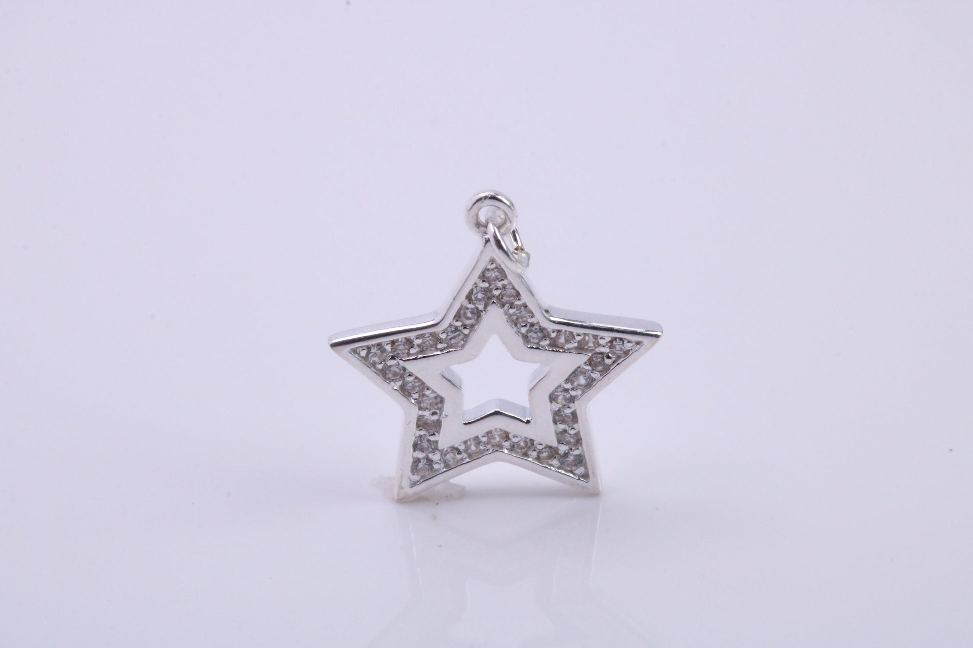 Stone set Star Charm, Traditional Charm, Made from Solid 925 Grade Sterling Silver, Complete with Attachment Link