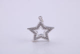 Stone set Star Charm, Traditional Charm, Made from Solid 925 Grade Sterling Silver, Complete with Attachment Link