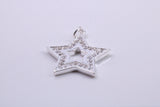 Stone set Star Charm, Traditional Charm, Made from Solid 925 Grade Sterling Silver, Complete with Attachment Link