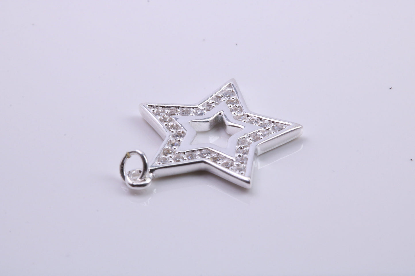 Stone set Star Charm, Traditional Charm, Made from Solid 925 Grade Sterling Silver, Complete with Attachment Link
