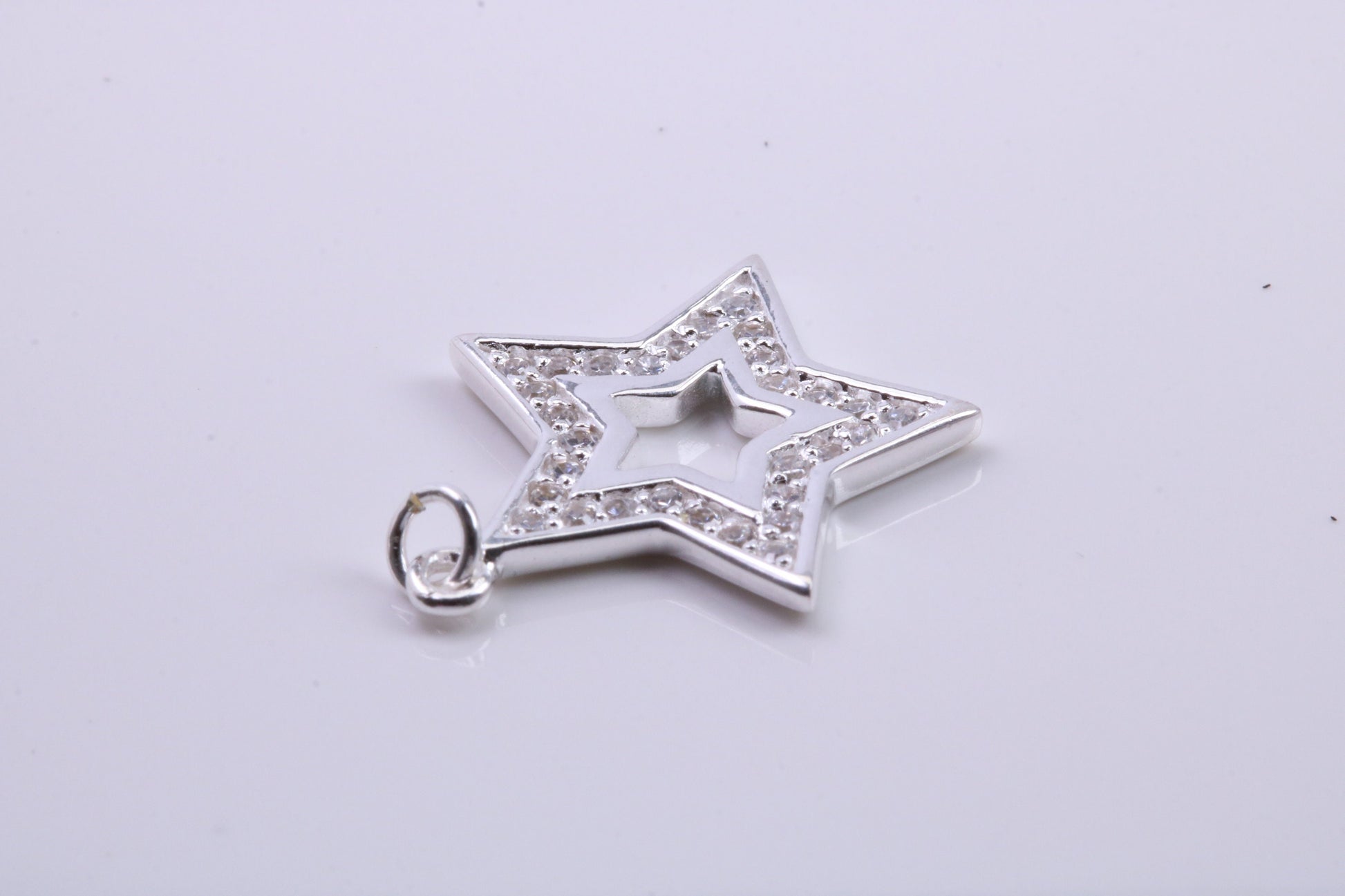 Stone set Star Charm, Traditional Charm, Made from Solid 925 Grade Sterling Silver, Complete with Attachment Link