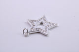 Stone set Star Charm, Traditional Charm, Made from Solid 925 Grade Sterling Silver, Complete with Attachment Link