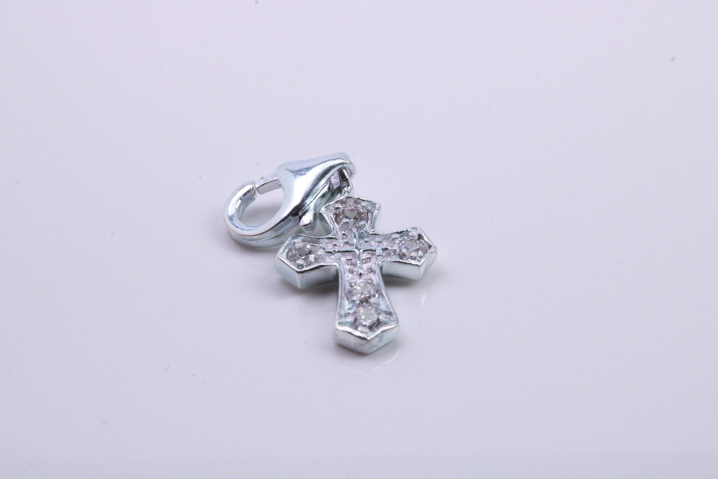 C Z ser Cross Charm, Traditional Charm, Made from Solid 925 Grade Sterling Silver, Complete with Attachment Link