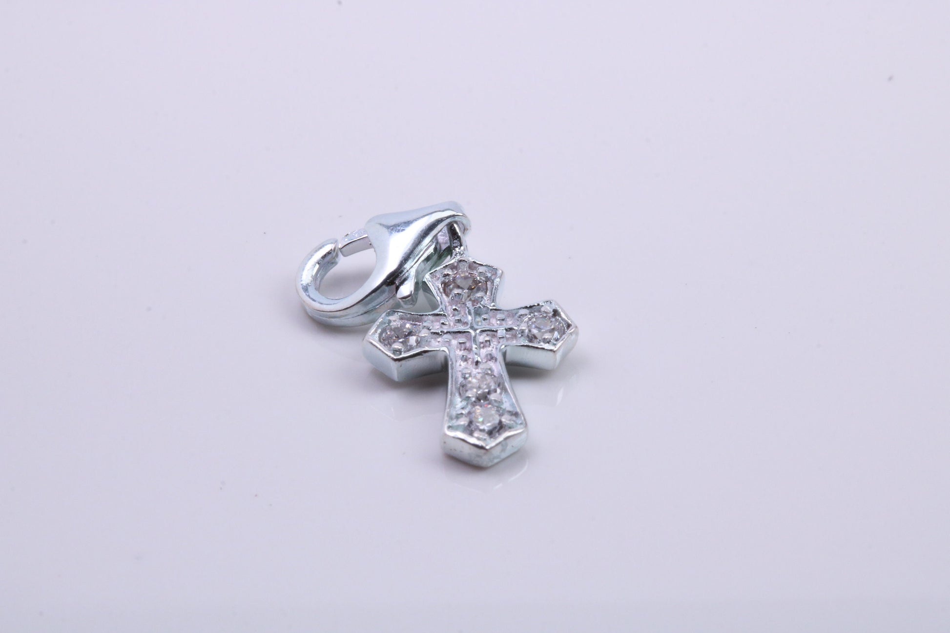 C Z ser Cross Charm, Traditional Charm, Made from Solid 925 Grade Sterling Silver, Complete with Attachment Link