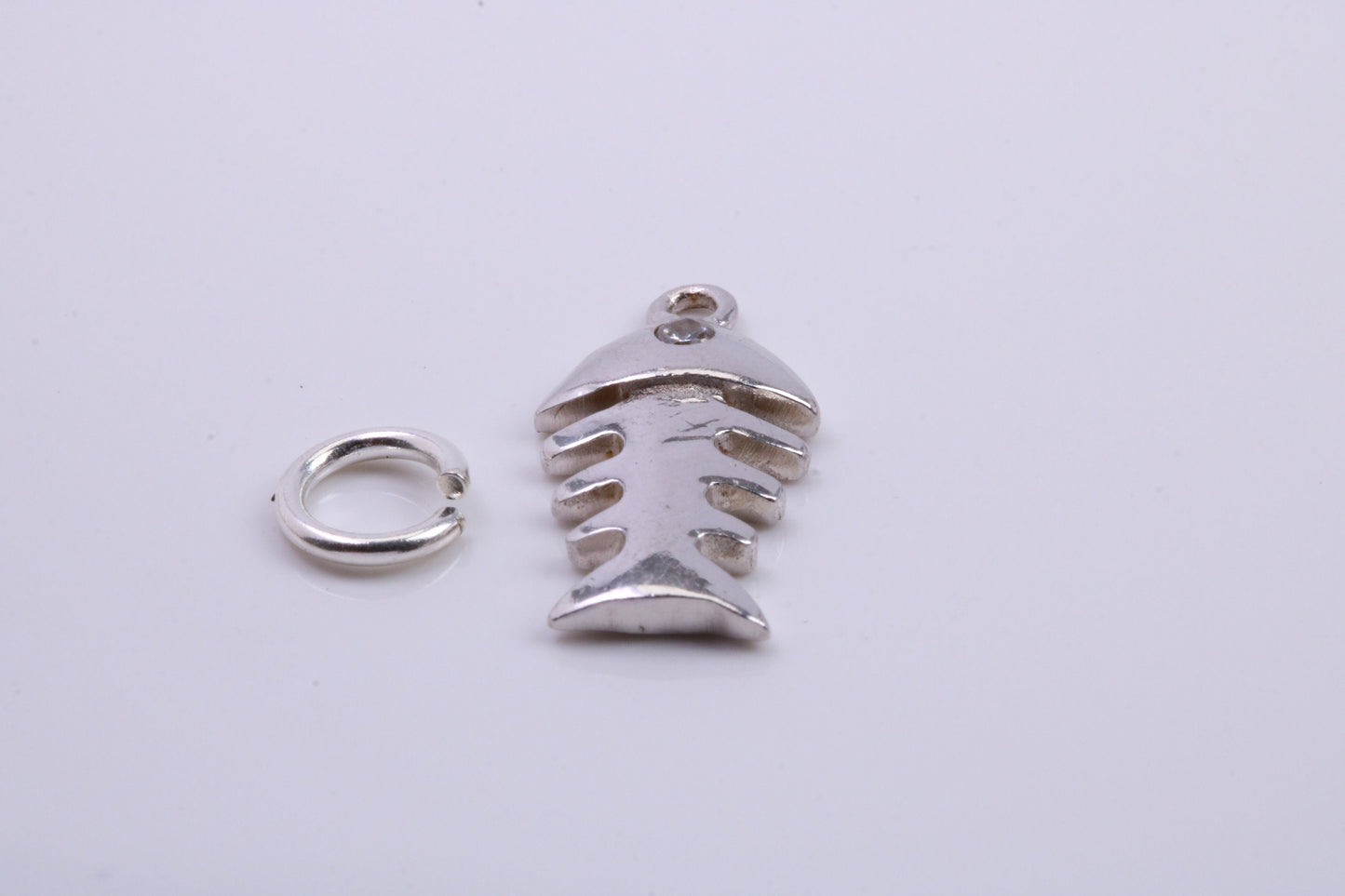 Fish Bone Charm, Traditional Charm, Made from Solid 925 Grade Sterling Silver, Complete with Attachment Link