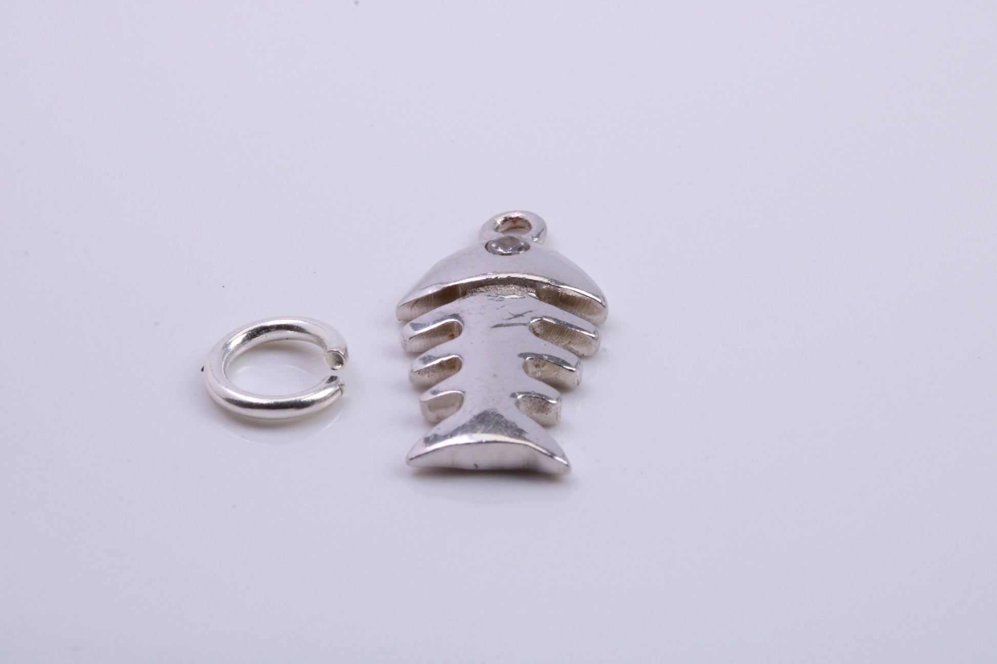 Fish Bone Charm, Traditional Charm, Made from Solid 925 Grade Sterling Silver, Complete with Attachment Link