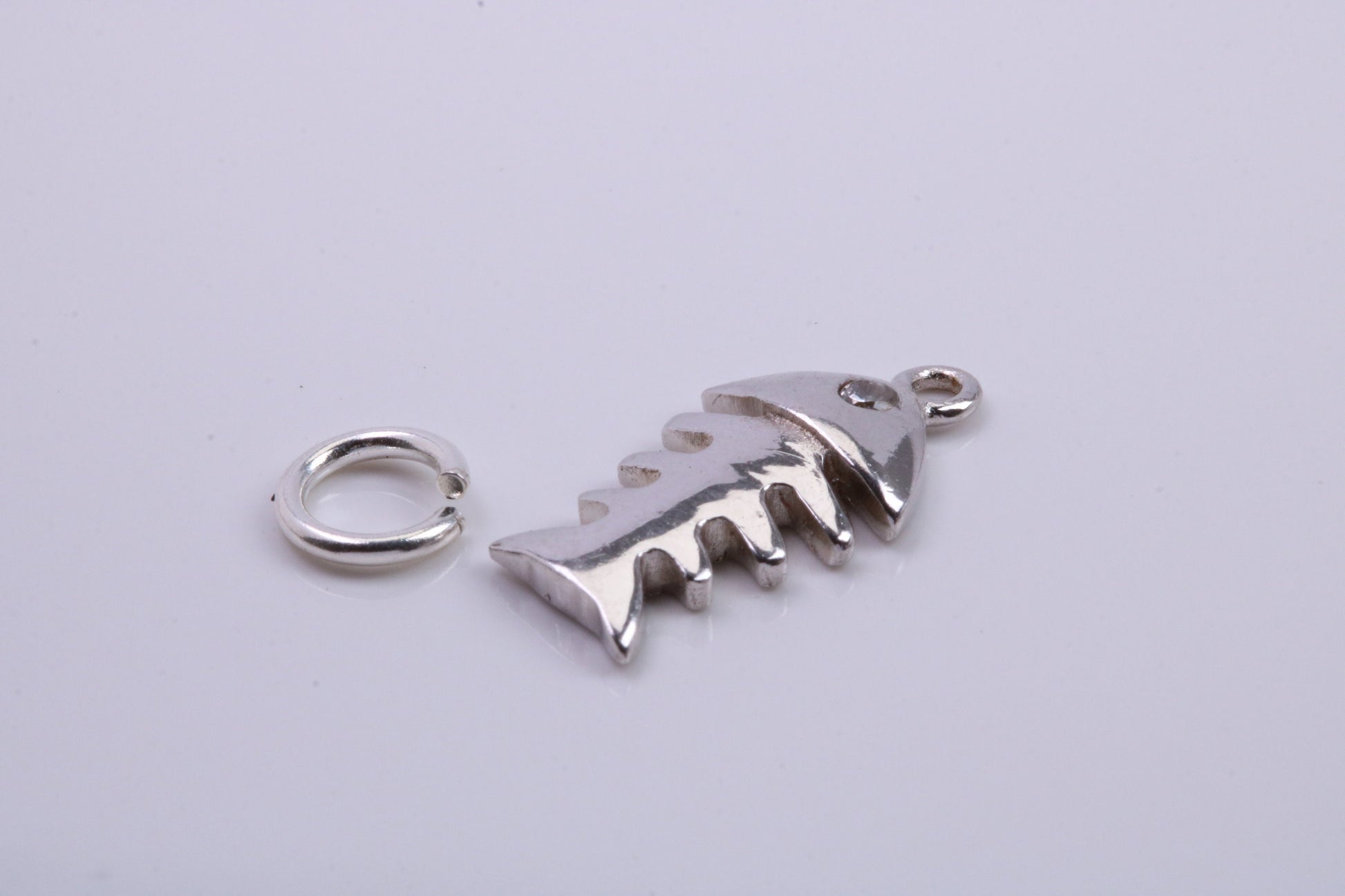 Fish Bone Charm, Traditional Charm, Made from Solid 925 Grade Sterling Silver, Complete with Attachment Link