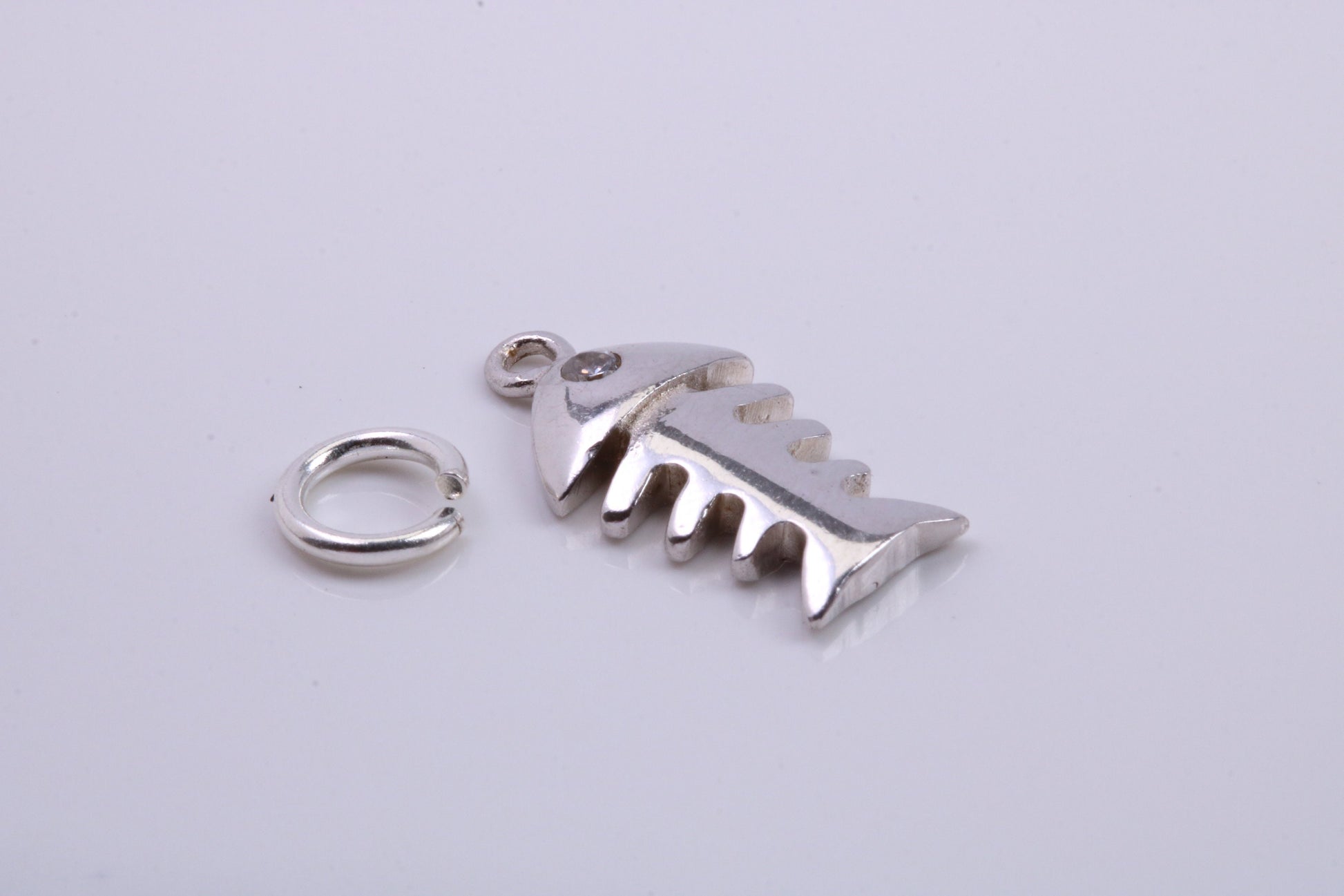Fish Bone Charm, Traditional Charm, Made from Solid 925 Grade Sterling Silver, Complete with Attachment Link