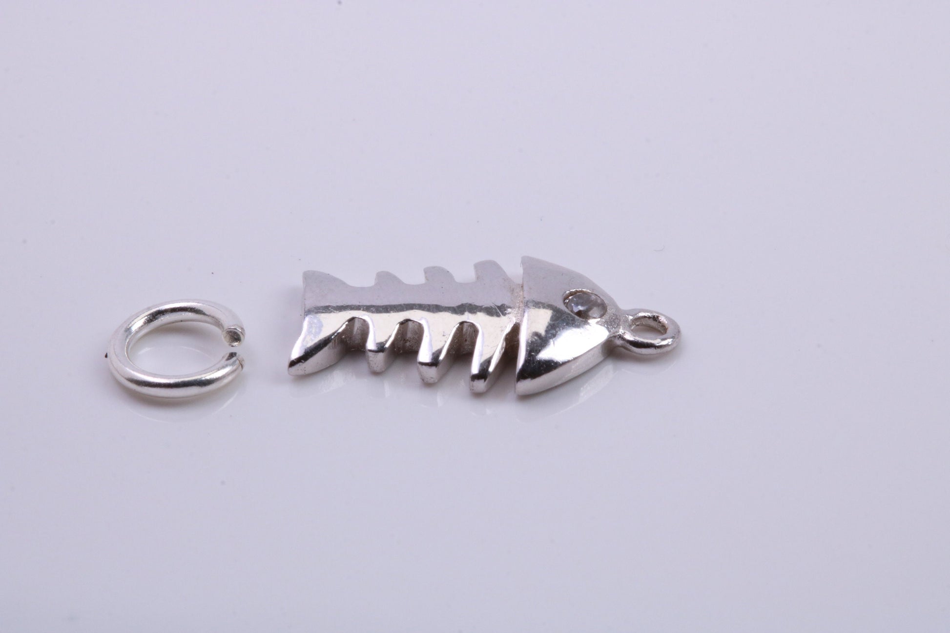 Fish Bone Charm, Traditional Charm, Made from Solid 925 Grade Sterling Silver, Complete with Attachment Link