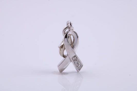 Ribbon Charm, Traditional Charm, Made from Solid 925 Grade Sterling Silver, Complete with Attachment Link