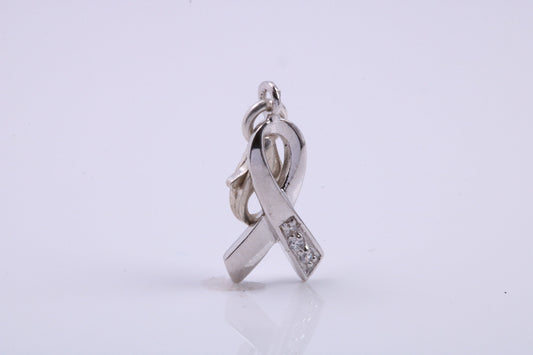 Ribbon Charm, Traditional Charm, Made from Solid 925 Grade Sterling Silver, Complete with Attachment Link