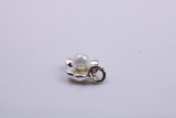 Pearl set Flower Charm, Traditional Charm, Made from Solid 925 Grade Sterling Silver, Complete with Attachment Link