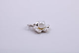 Pearl set Flower Charm, Traditional Charm, Made from Solid 925 Grade Sterling Silver, Complete with Attachment Link