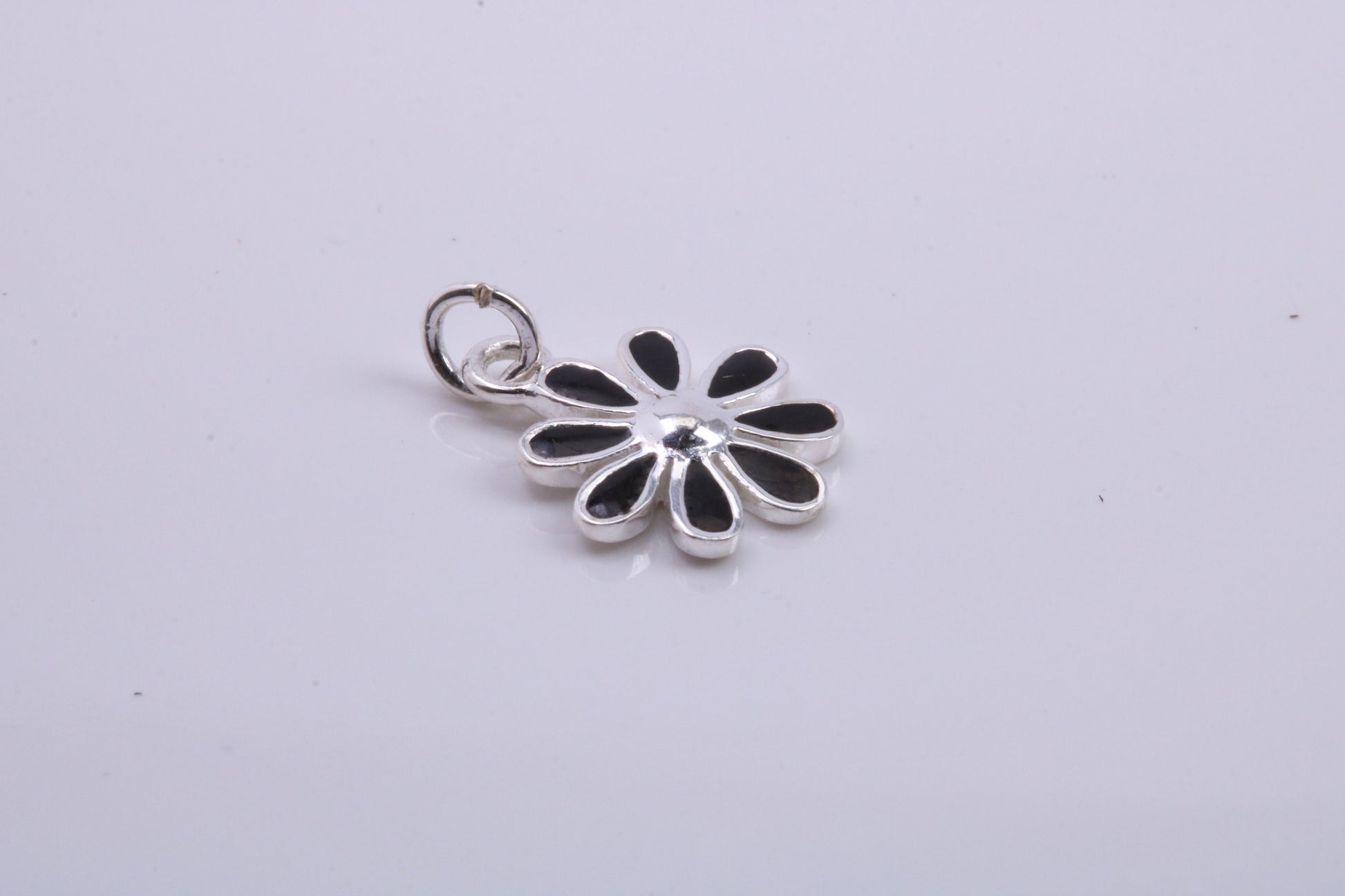 Daisy Flower Charm, Traditional Charm, Made from Solid 925 Grade Sterling Silver, Complete with Attachment Link