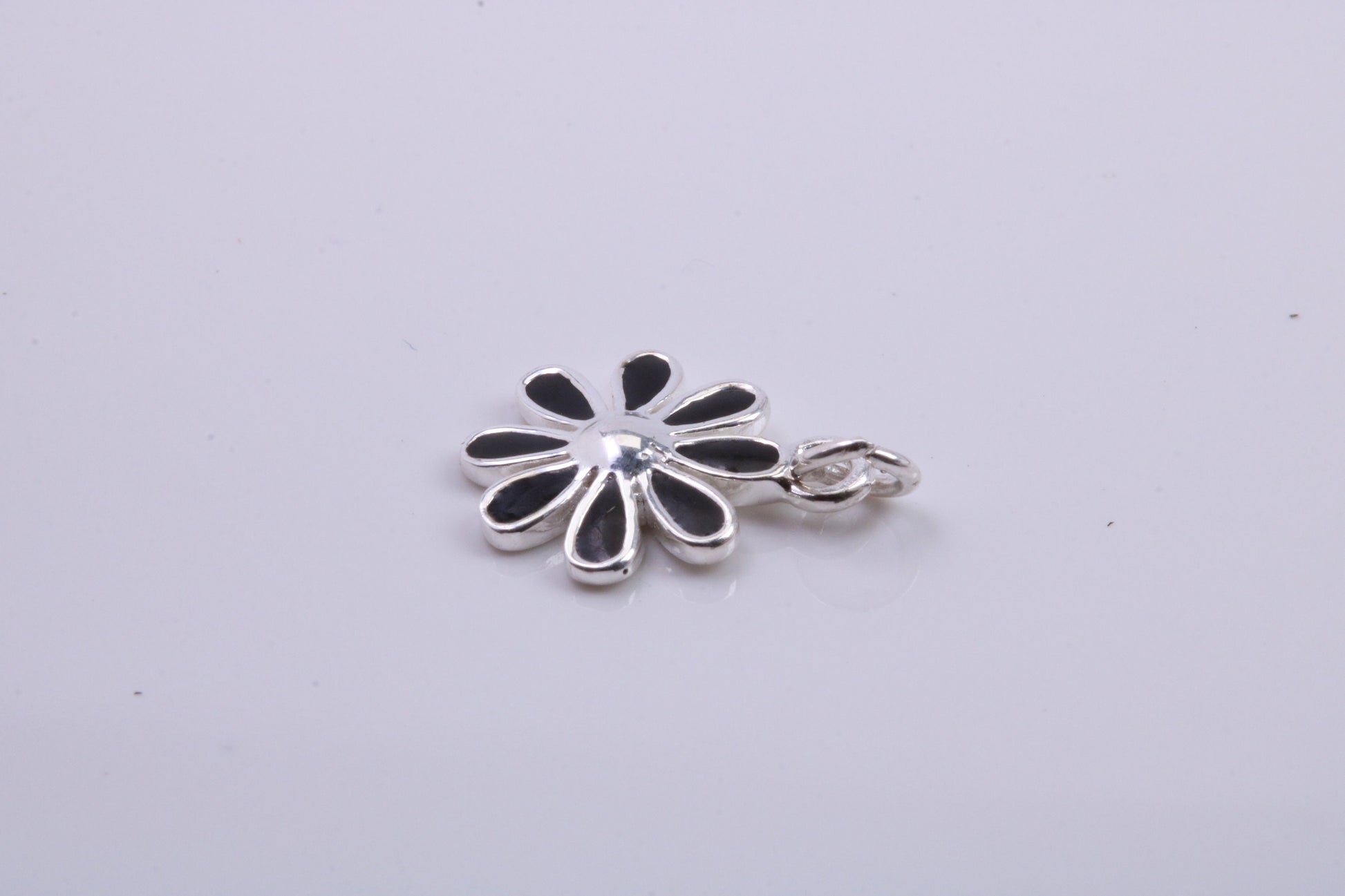 Daisy Flower Charm, Traditional Charm, Made from Solid 925 Grade Sterling Silver, Complete with Attachment Link