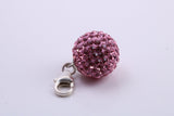 Pink C Z set Ball Charm, Traditional Charm, Made from Solid 925 Grade Sterling Silver, Complete with Attachment Link