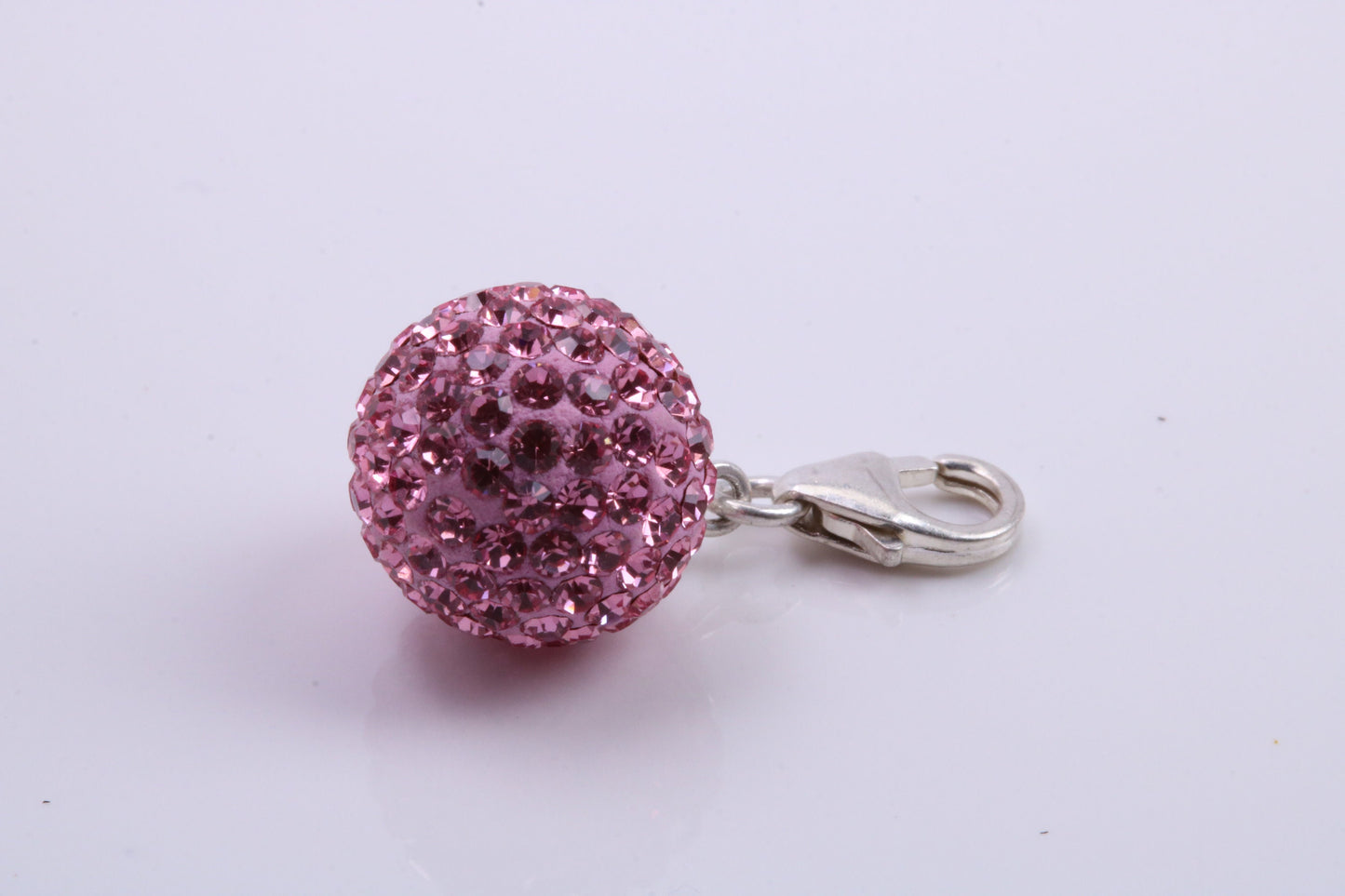 Pink C Z set Ball Charm, Traditional Charm, Made from Solid 925 Grade Sterling Silver, Complete with Attachment Link