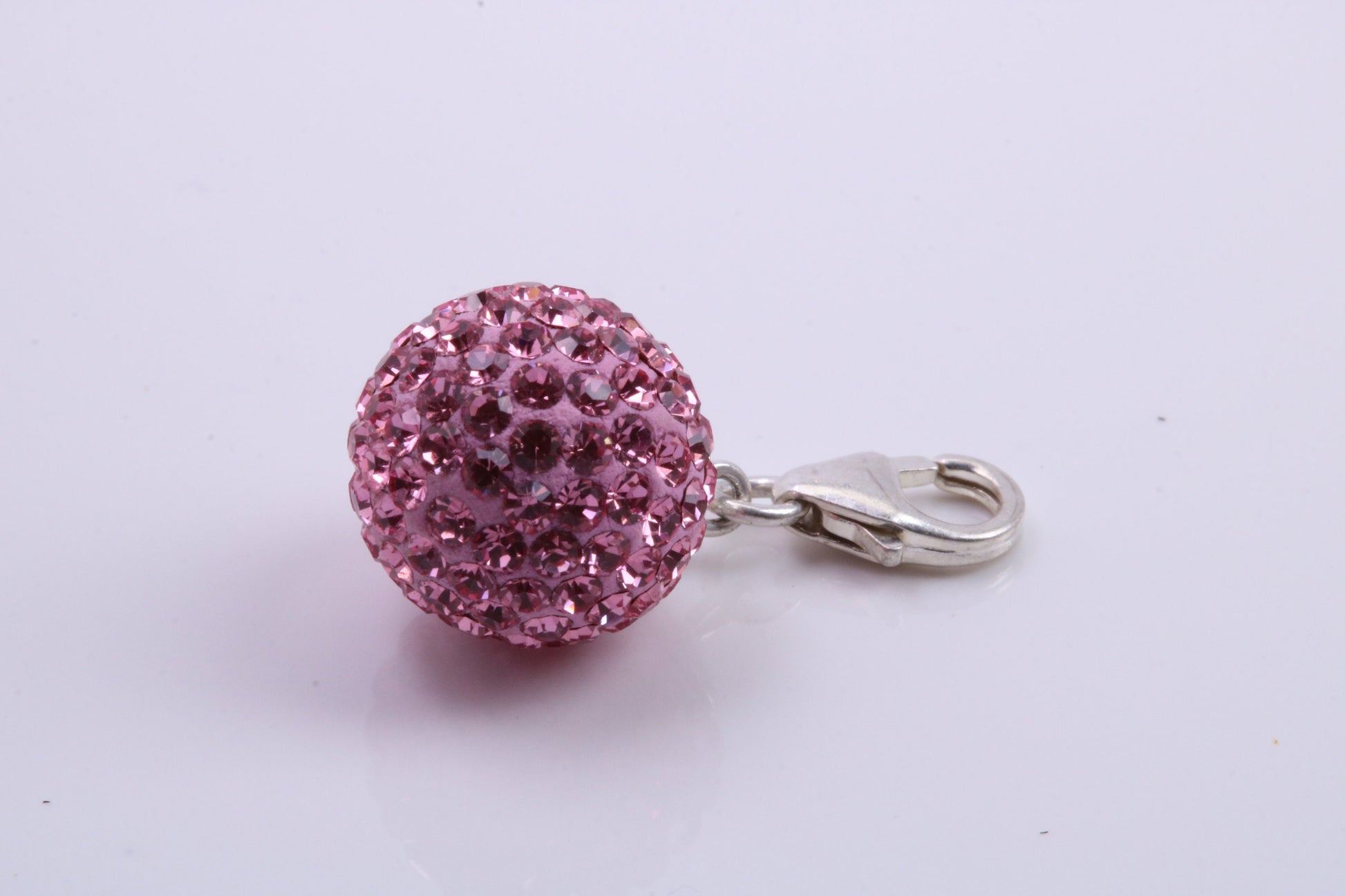 Pink C Z set Ball Charm, Traditional Charm, Made from Solid 925 Grade Sterling Silver, Complete with Attachment Link