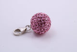 Pink C Z set Ball Charm, Traditional Charm, Made from Solid 925 Grade Sterling Silver, Complete with Attachment Link