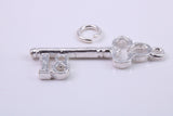 18th Birthday Key Charm, Traditional Charm, Made from Solid 925 Grade Sterling Silver, Complete with Attachment Link