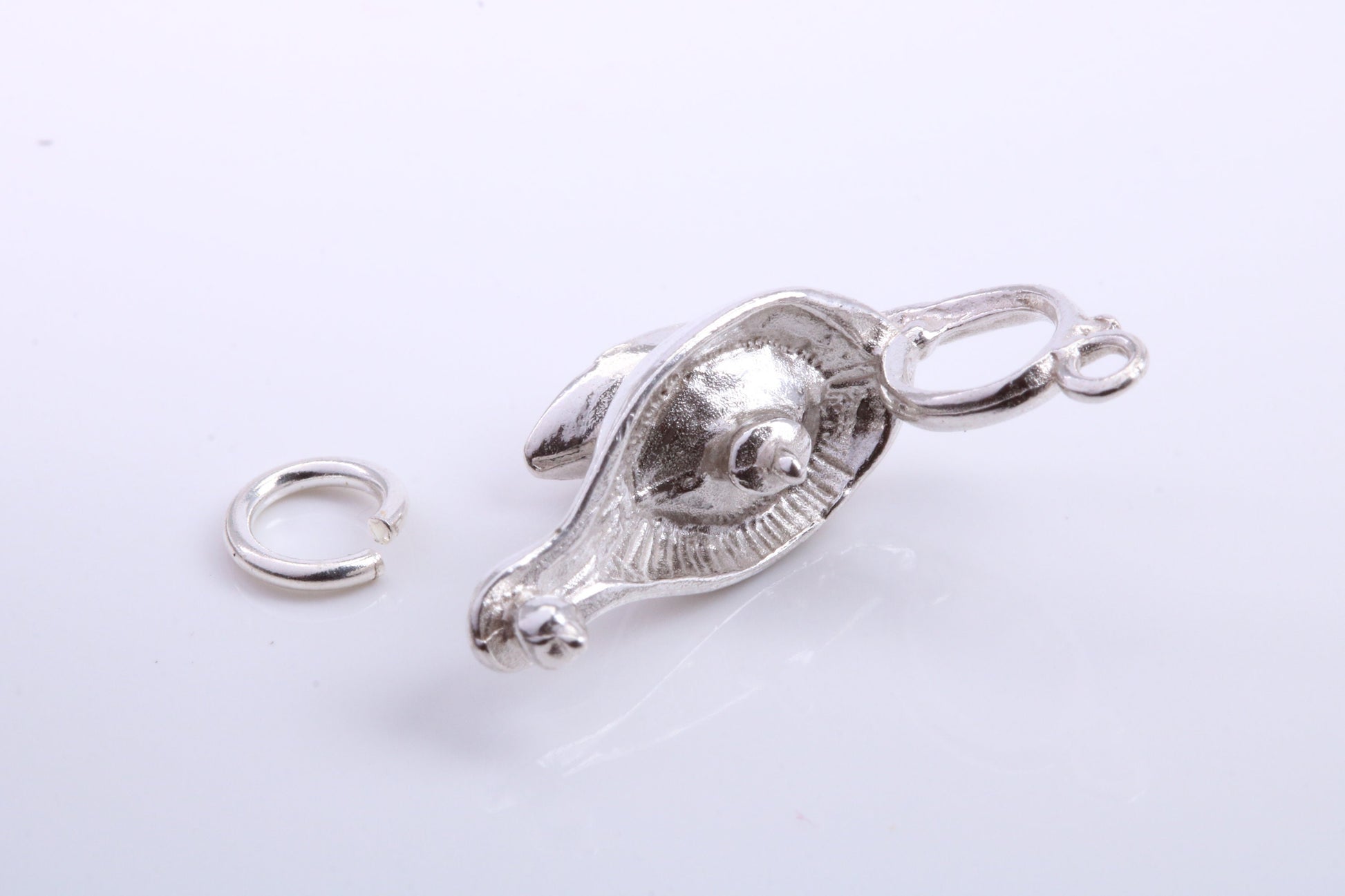 Magic Genie Lamp Charm, Traditional Charm, Made from Solid 925 Grade Sterling Silver, Complete with Attachment Link