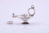 Magic Genie Lamp Charm, Traditional Charm, Made from Solid 925 Grade Sterling Silver, Complete with Attachment Link