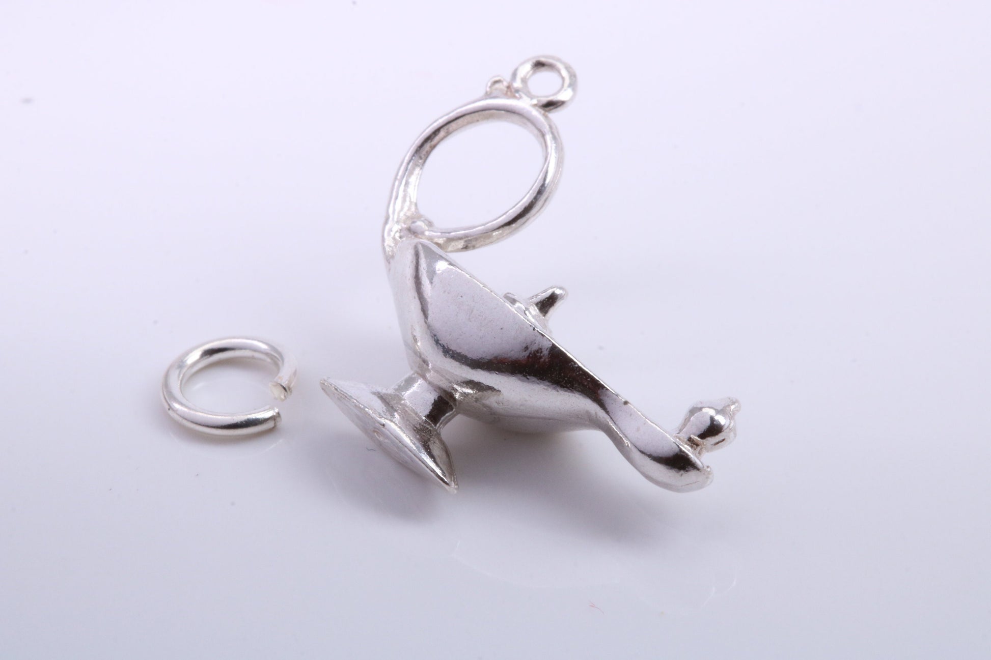 Magic Genie Lamp Charm, Traditional Charm, Made from Solid 925 Grade Sterling Silver, Complete with Attachment Link
