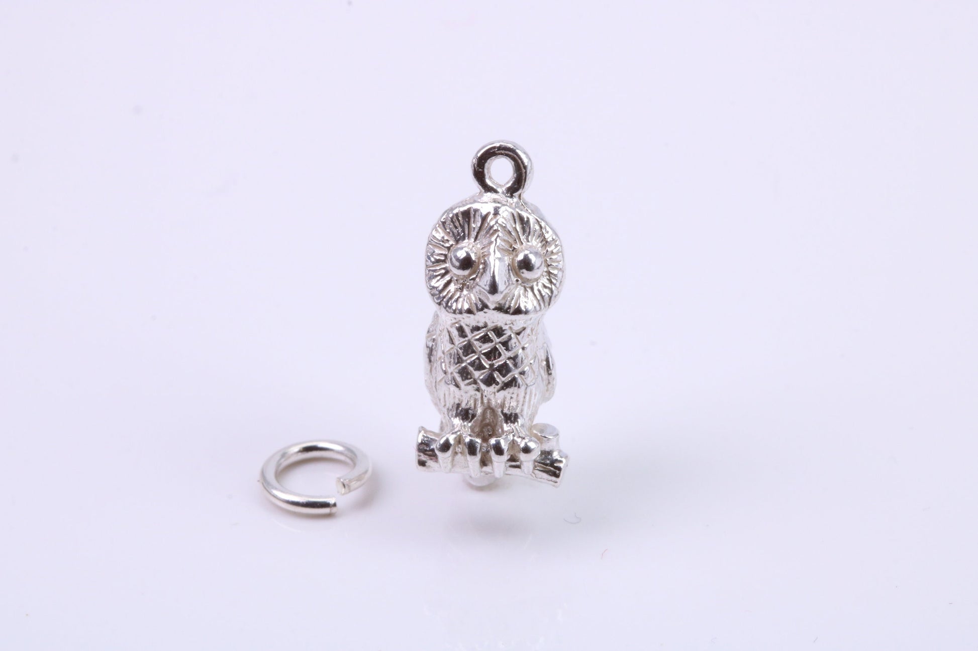 Owl Charm, Traditional Charm, Made from Solid 925 Grade Sterling Silver, Complete with Attachment Link