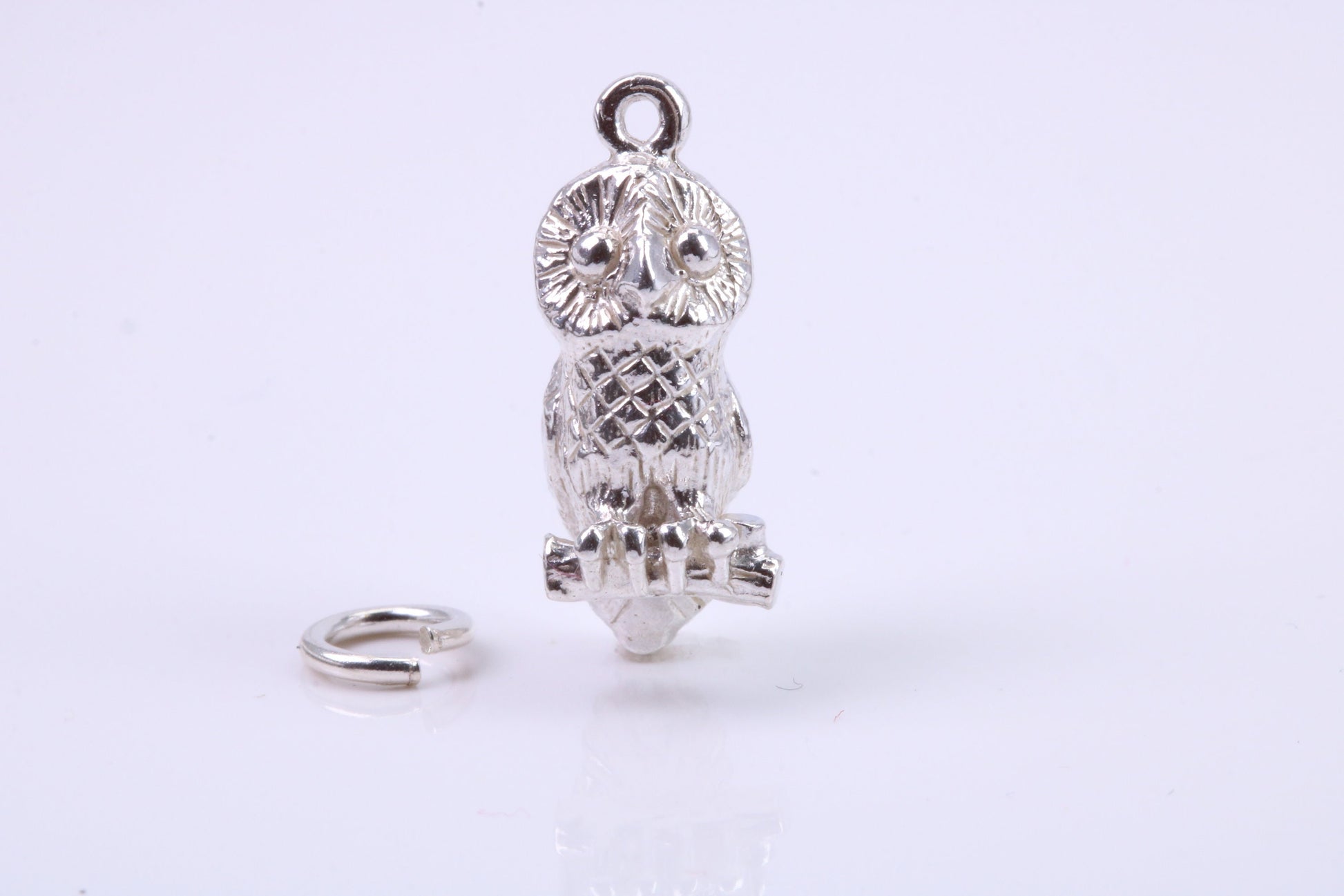 Owl Charm, Traditional Charm, Made from Solid 925 Grade Sterling Silver, Complete with Attachment Link