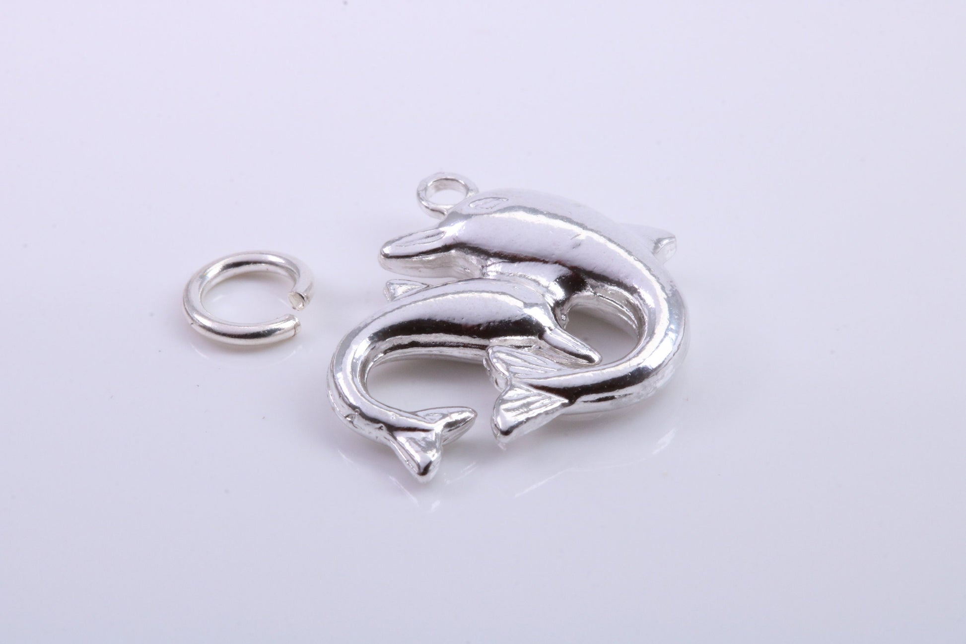 Performing Dolphins Charm, Traditional Charm, Made from Solid 925 Grade Sterling Silver, Complete with Attachment Link