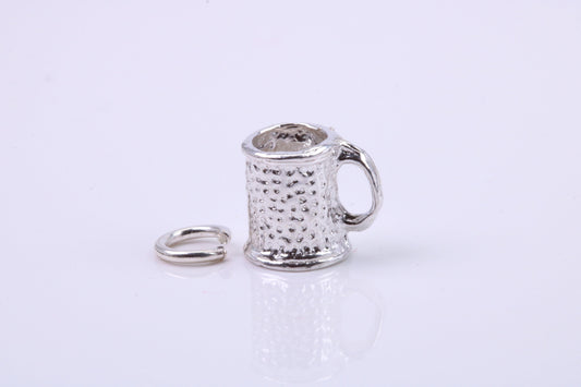 Beer Tankard Charm, Traditional Charm, Made from Solid 925 Grade Sterling Silver, Complete with Attachment Link