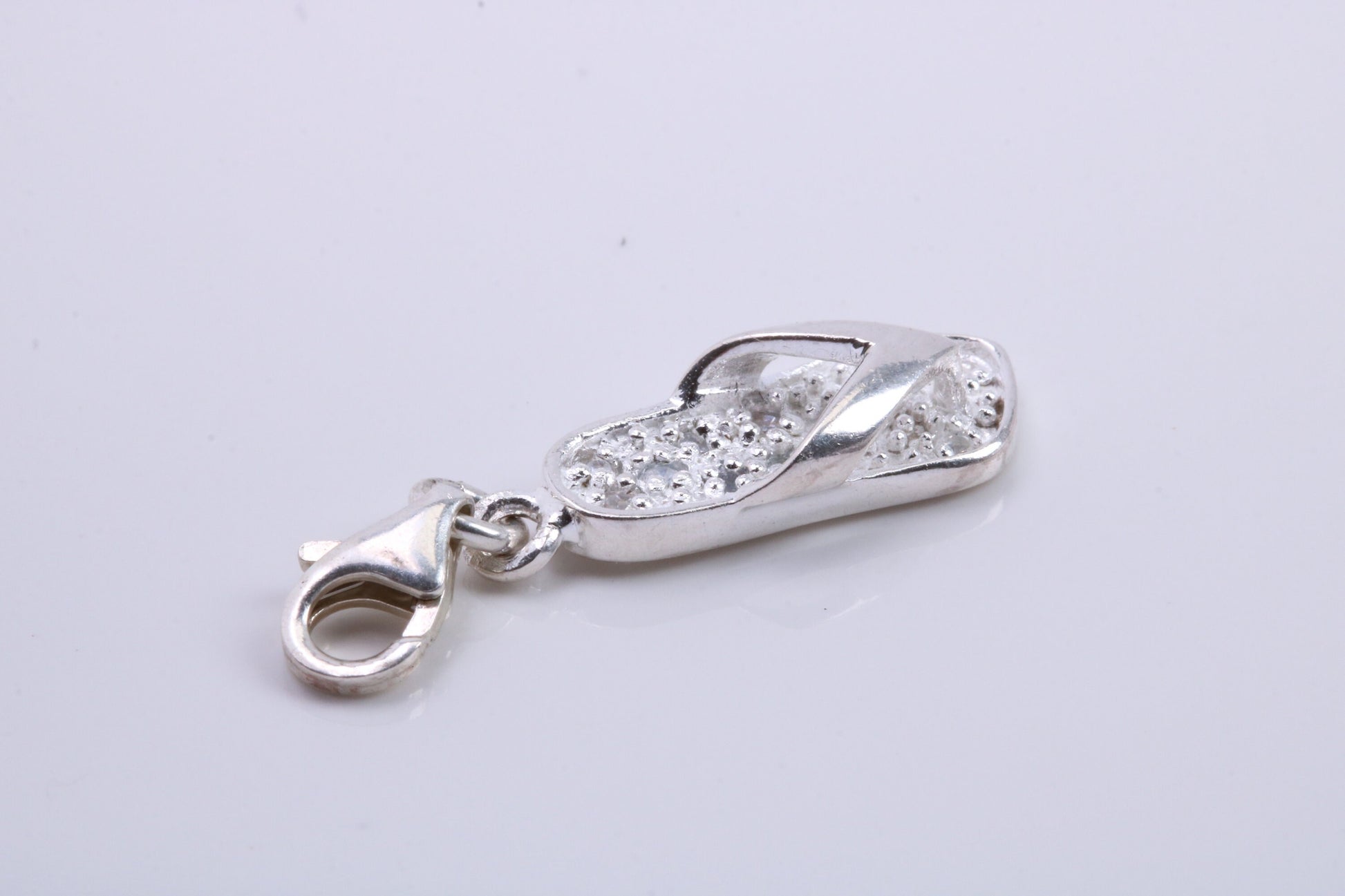 C Z set Sandal Charm, Traditional Charm, Made from Solid 925 Grade Sterling Silver, Complete with Attachment Link