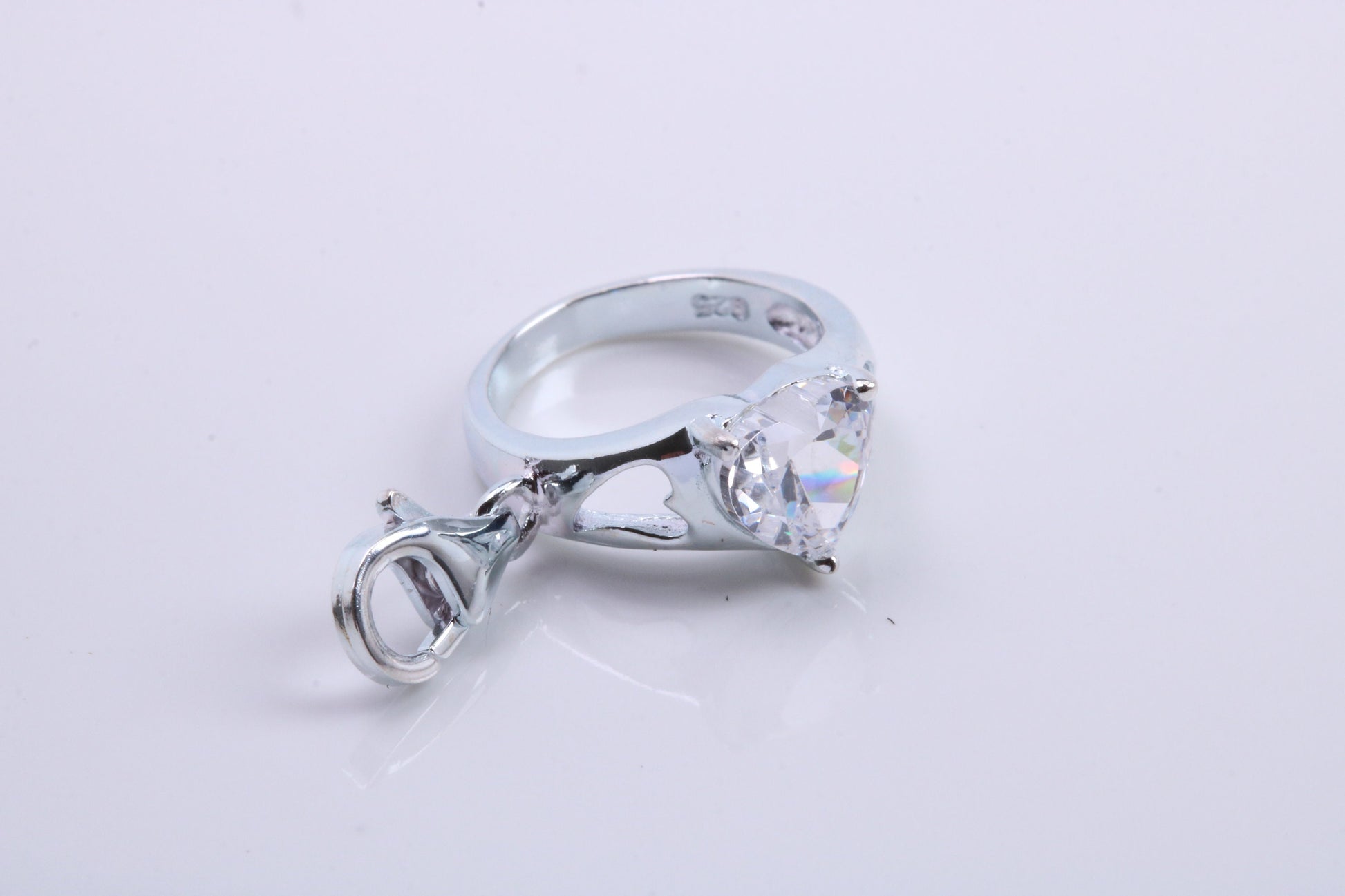 Engagement Ring Charm, Traditional Charm, Made from Solid 925 Grade Sterling Silver, Complete with Attachment Link