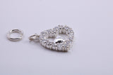 Love Heart Charm, Traditional Charm, Made from Solid 925 Grade Sterling Silver, Complete with Attachment Link