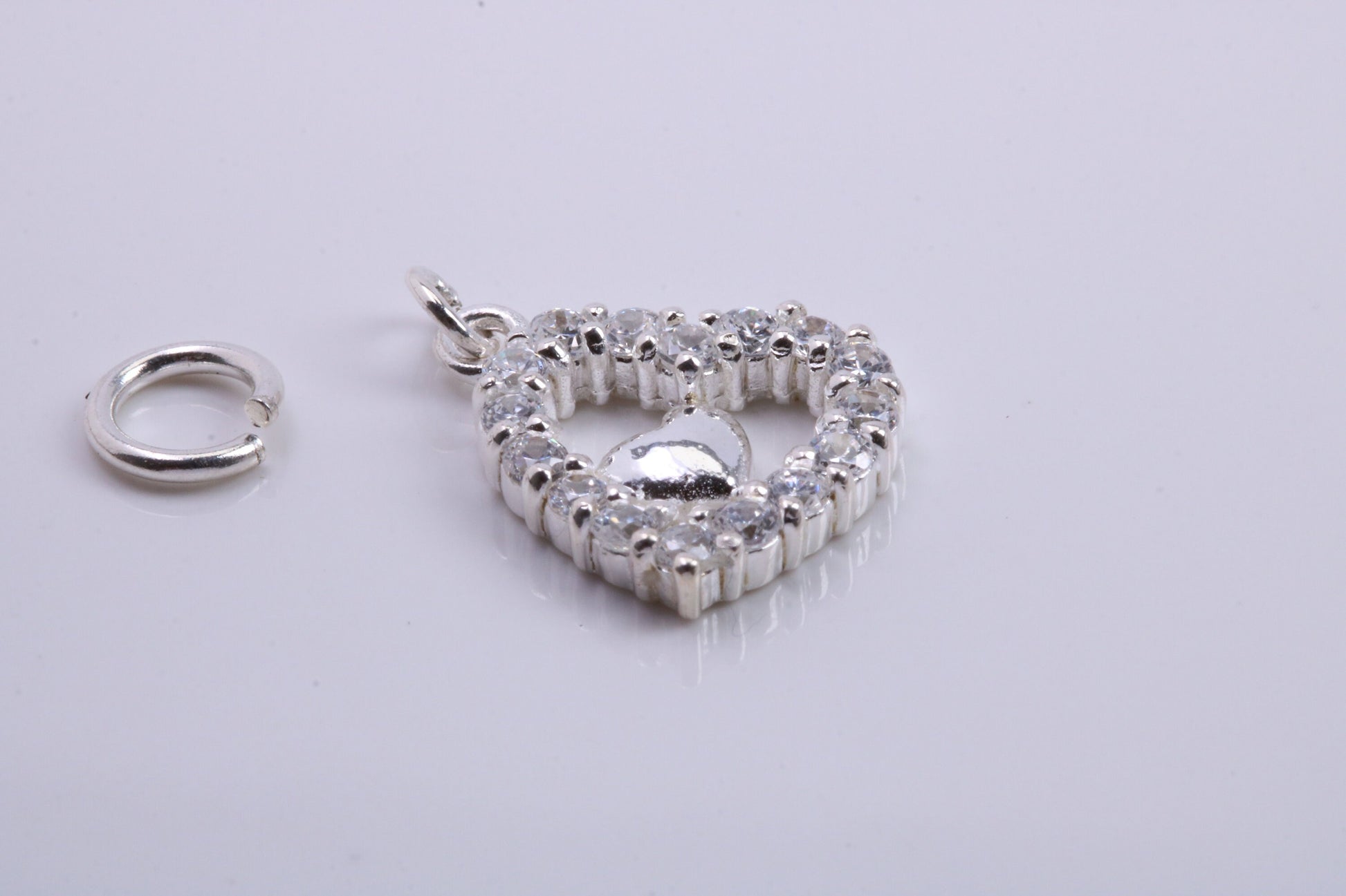 Love Heart Charm, Traditional Charm, Made from Solid 925 Grade Sterling Silver, Complete with Attachment Link