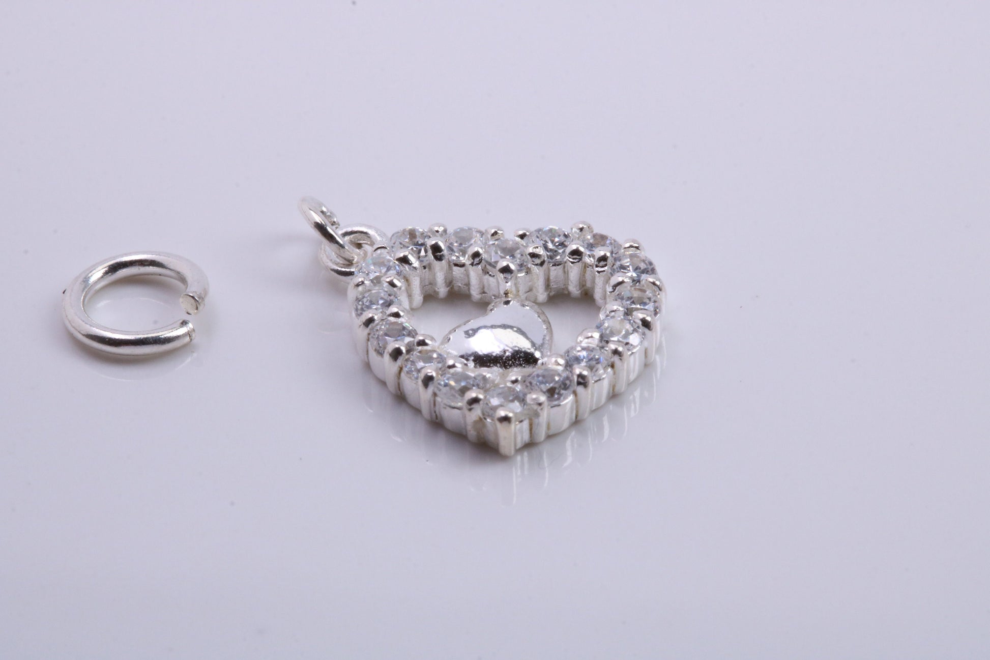 Love Heart Charm, Traditional Charm, Made from Solid 925 Grade Sterling Silver, Complete with Attachment Link