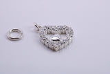 Love Heart Charm, Traditional Charm, Made from Solid 925 Grade Sterling Silver, Complete with Attachment Link