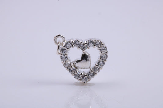 Love Heart Charm, Traditional Charm, Made from Solid 925 Grade Sterling Silver, Complete with Attachment Link