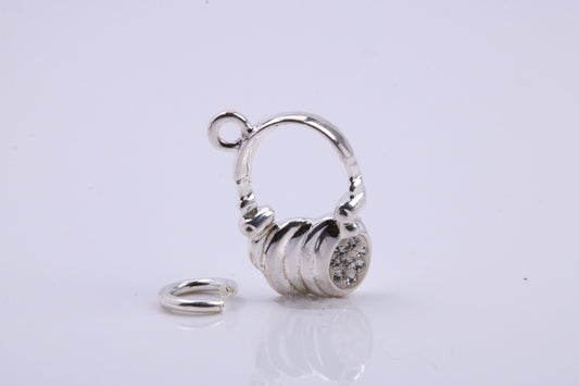 Head Phone Charm, Traditional Charm, Made from Solid 925 Grade Sterling Silver, Complete with Attachment Link