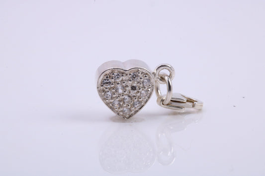 Love Heart Charm, Traditional Charm, Made from Solid 925 Grade Sterling Silver, Complete with Attachment Link