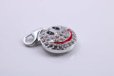 Happy Face Charm, Traditional Charm, Made from Solid 925 Grade Sterling Silver, Complete with Attachment Link