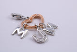 Love Mum Charm, Traditional Charm, Made from Solid 925 Grade Sterling Silver, Complete with Attachment Link
