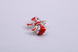 Red Ribbon Charm, Traditional Charm, Made from Solid 925 Grade Sterling Silver, Complete with Attachment Link