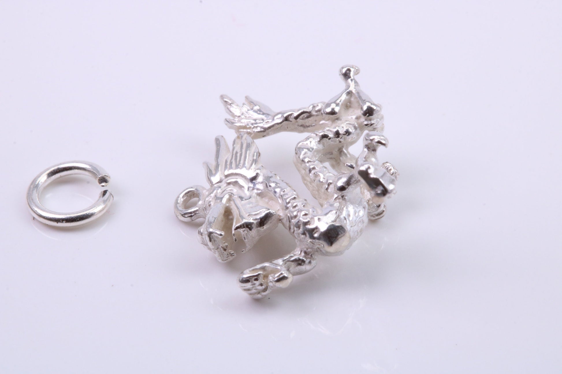 Oriental Dragon Charm, Traditional Charm, Made from Solid 925 Grade Sterling Silver, Complete with Attachment Link